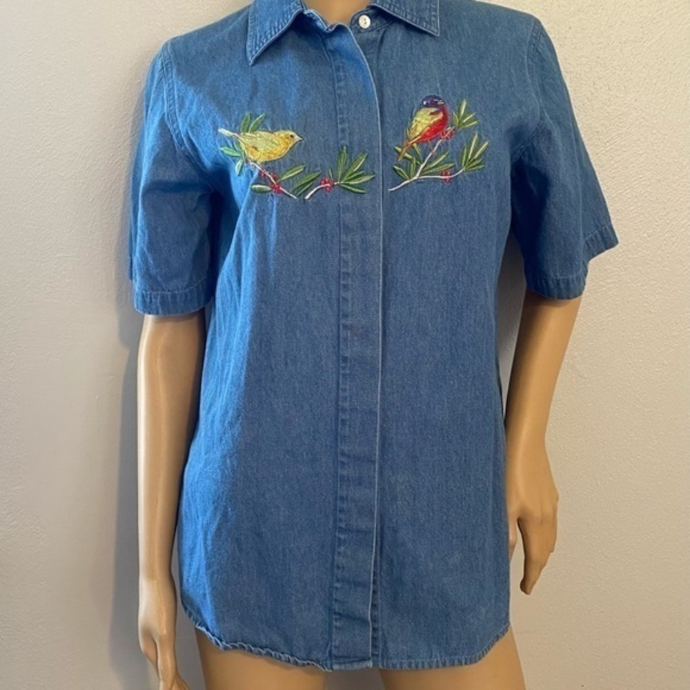 National wildlife Federation bird denim button down shirt size M